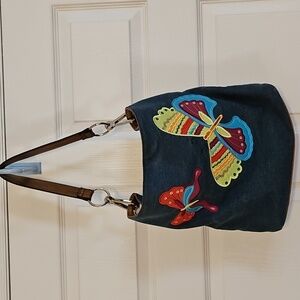 Denim Butterfly Appliqué Shoulder Bag - Multicolor By Bueno